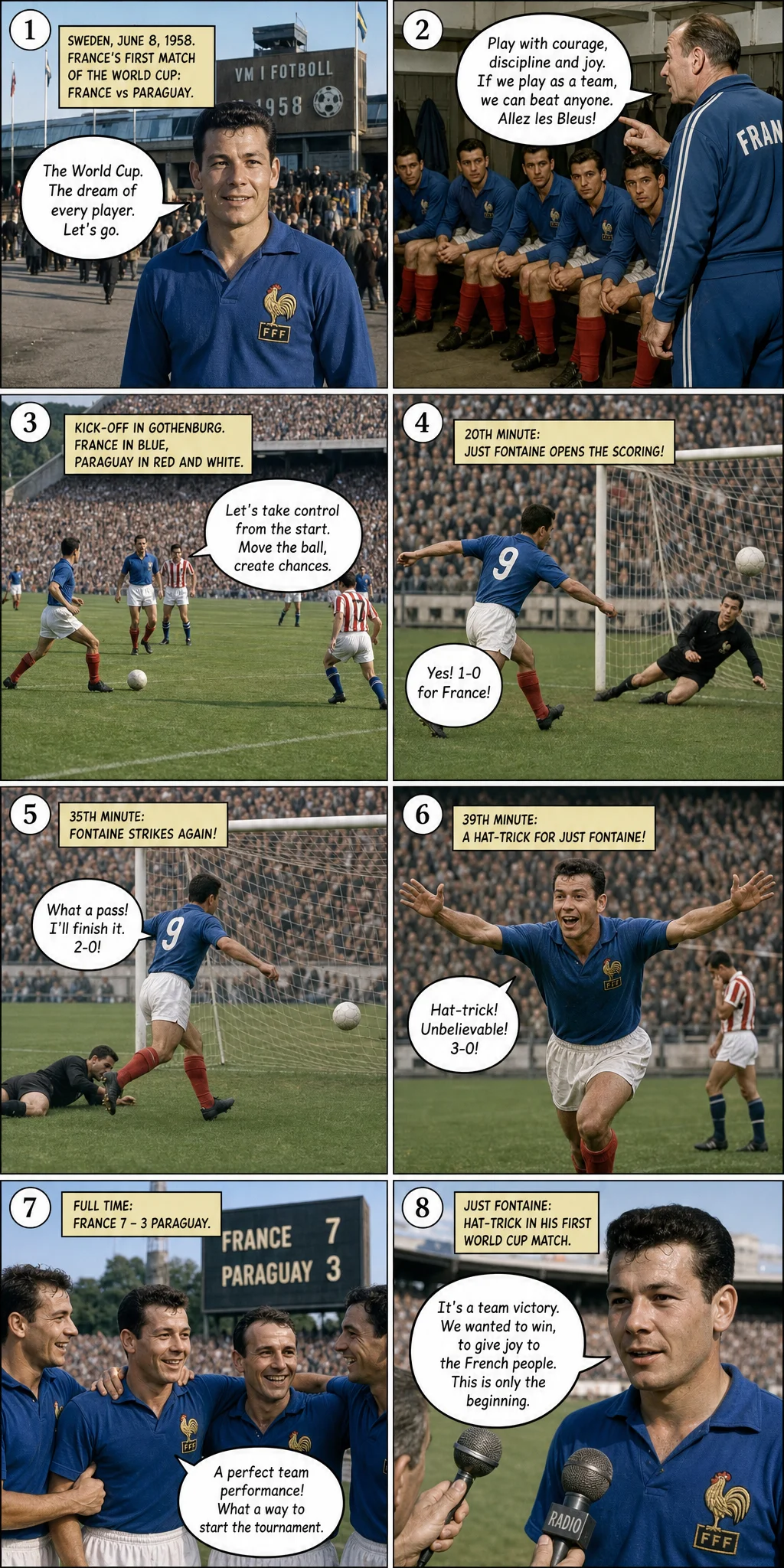 France 7-3 Paraguay: 1958 World Cup Fontaine Hat-Trick Debut