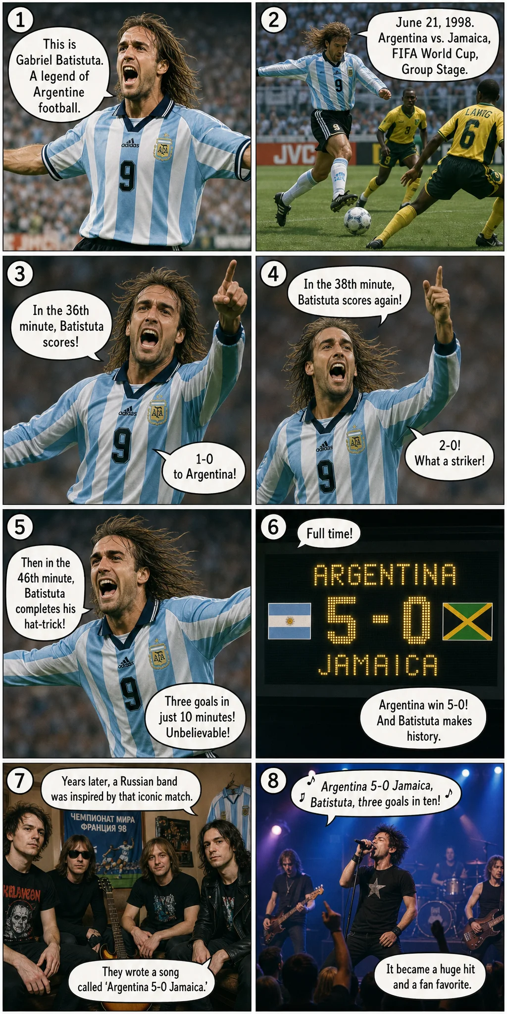 Argentina 5-0 Jamaica: Batistuta Hat-Trick in 10 Minutes 1998