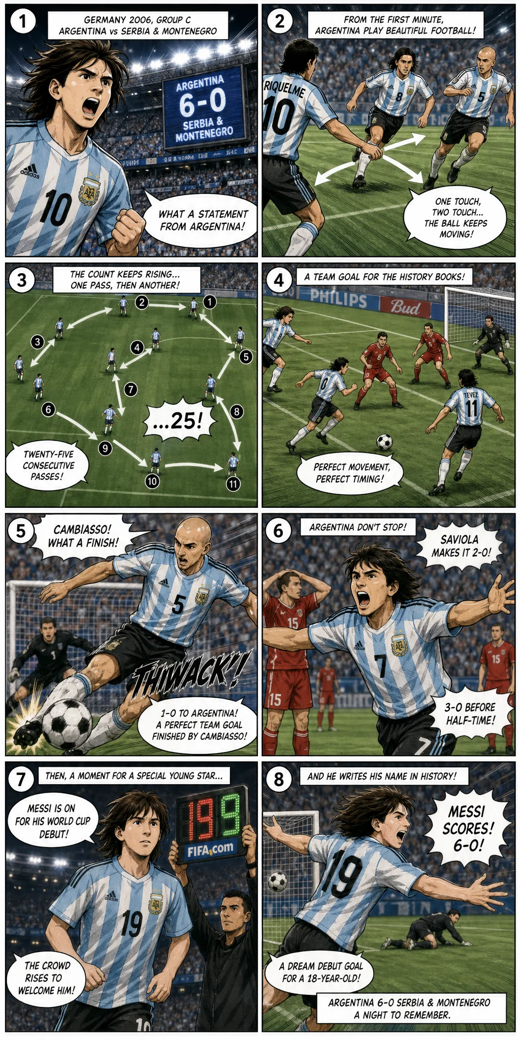 Argentina 6-0 Serbia: 25-Pass Move & Messi's World Cup Debut (2006)