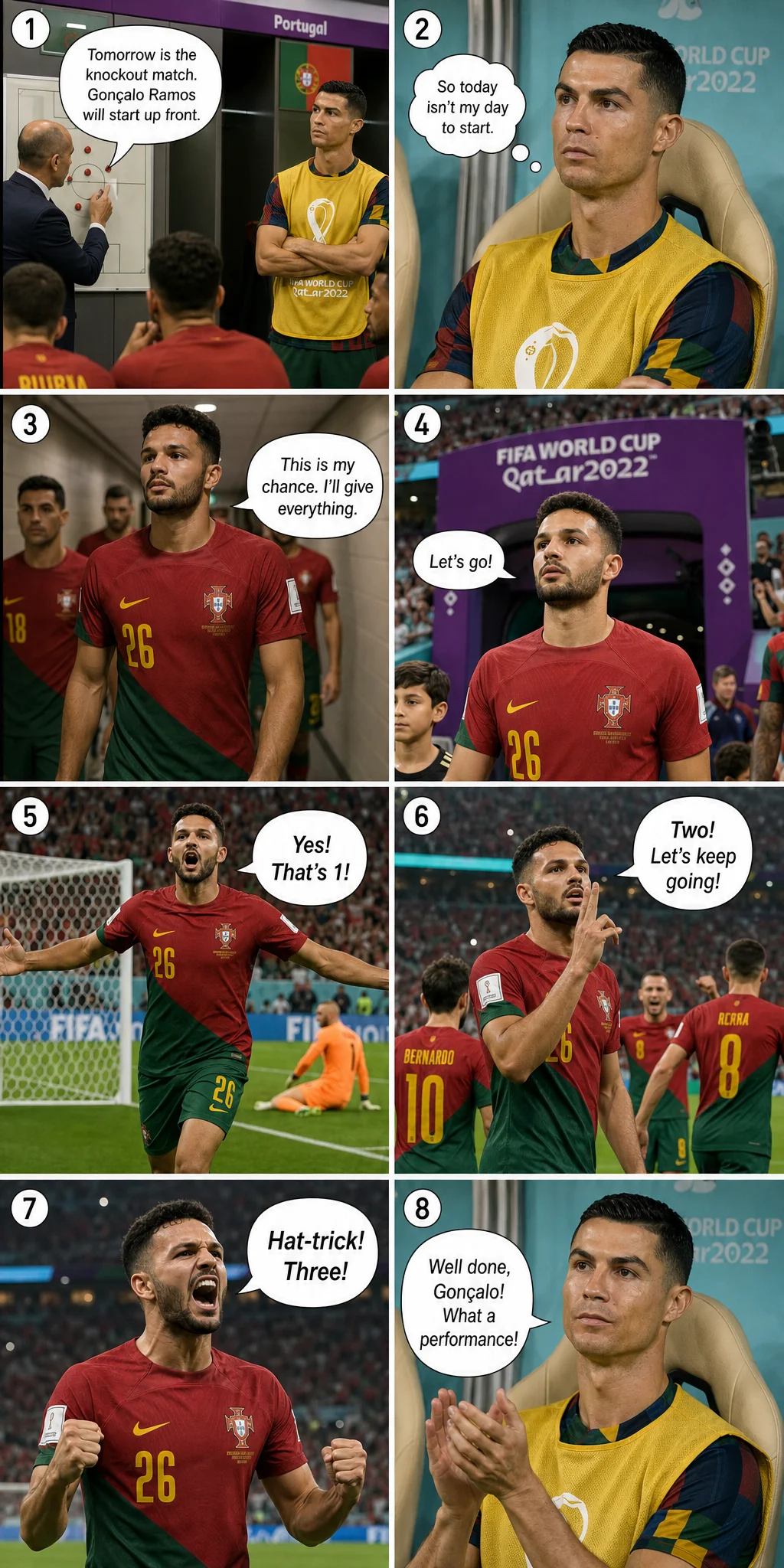 Portugal 6-1 Switzerland: 21-Year-Old Ramos Replaces Ronaldo and Scores Hat-Trick (2022)
