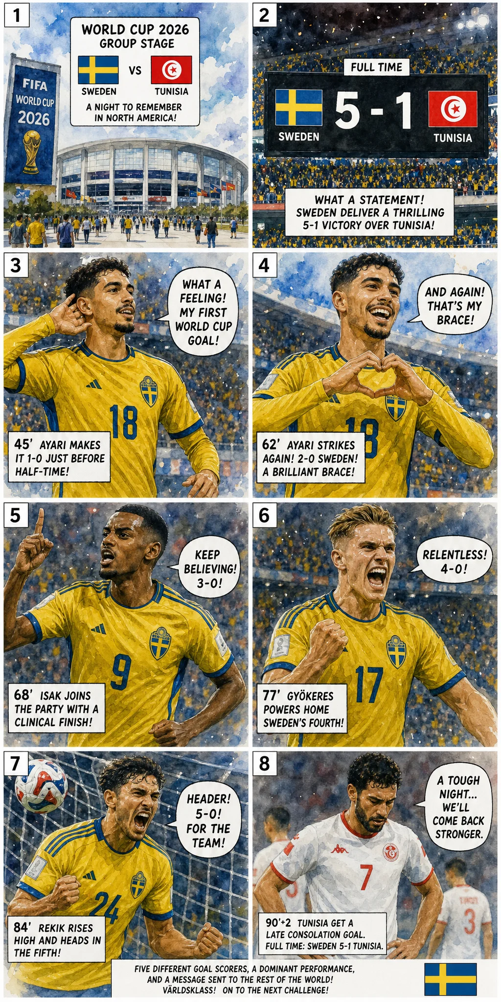 Suécia 5-1 Tunísia: Ayari Brilha com Dois Gols