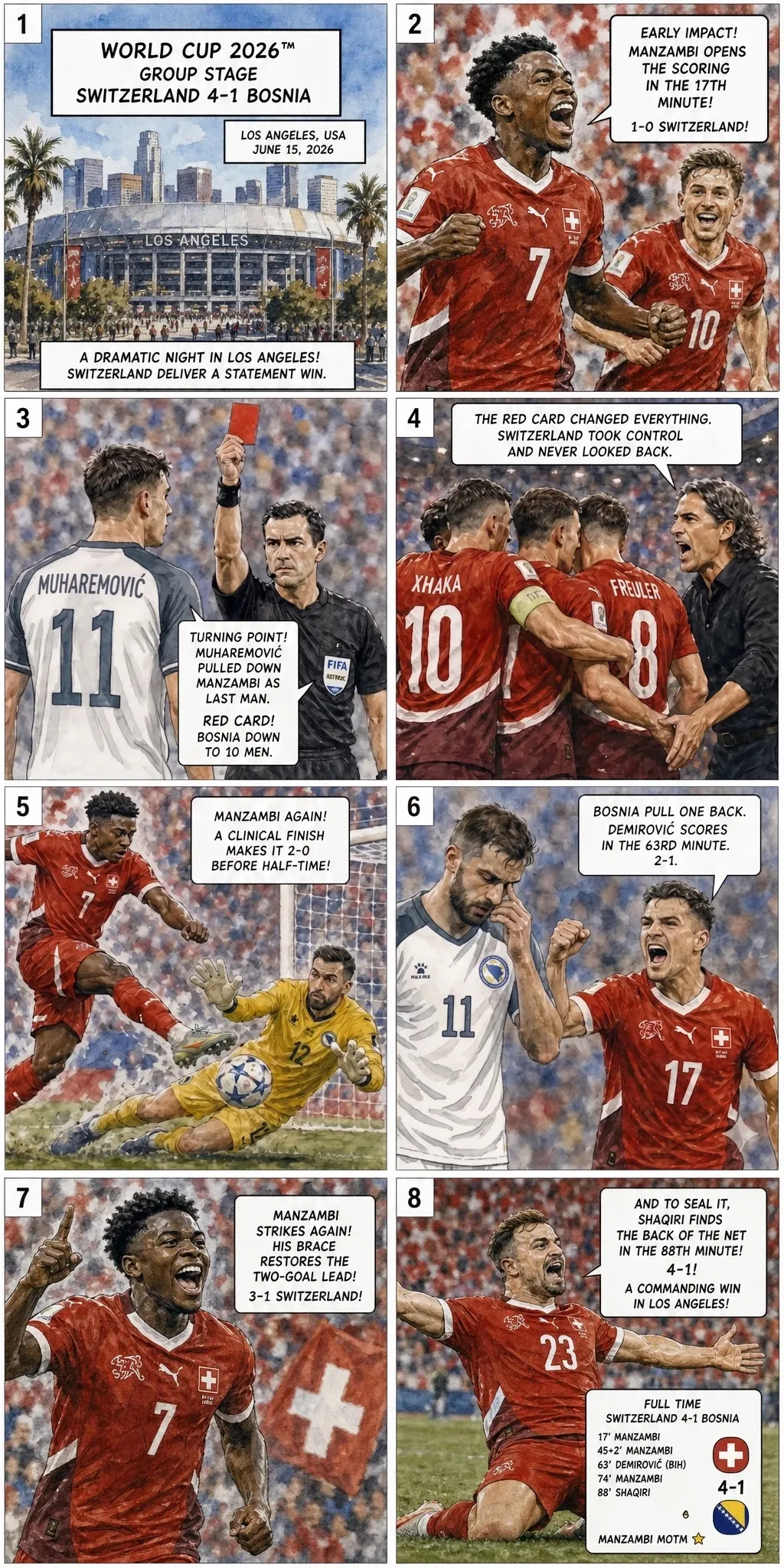 스위스 4-1 보스니아: 만잠비의 등장, 무하레모비치의 실수, 그리고 거짓말을 한 스코어