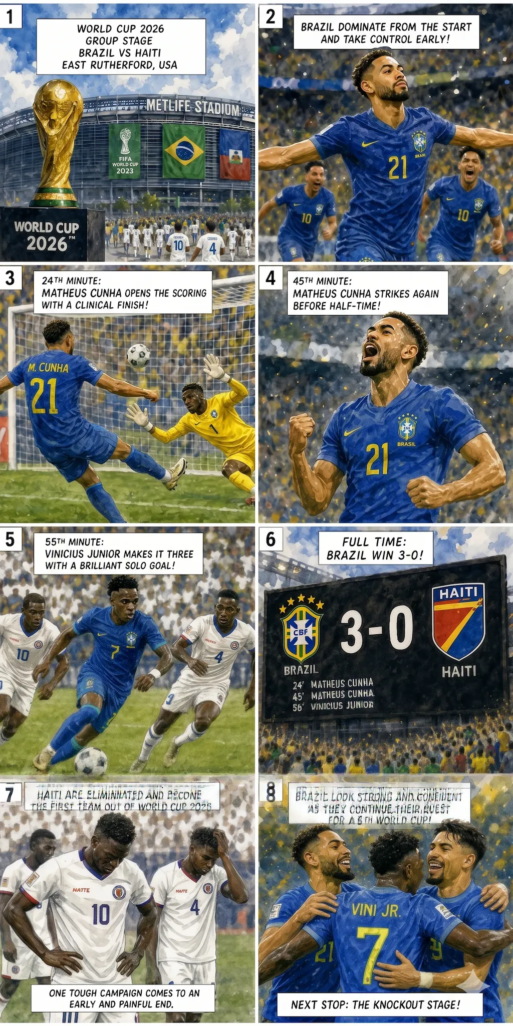 Brazil 3-0 Haiti: Cunha Double and Vinicius Strike Eliminate Haiti in Philadelphia
