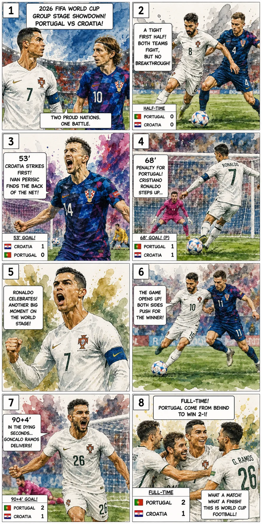 This is the Comic image with the caption: Portugal 2-1 Croatia: Quick Double Blast Stuns Croatia