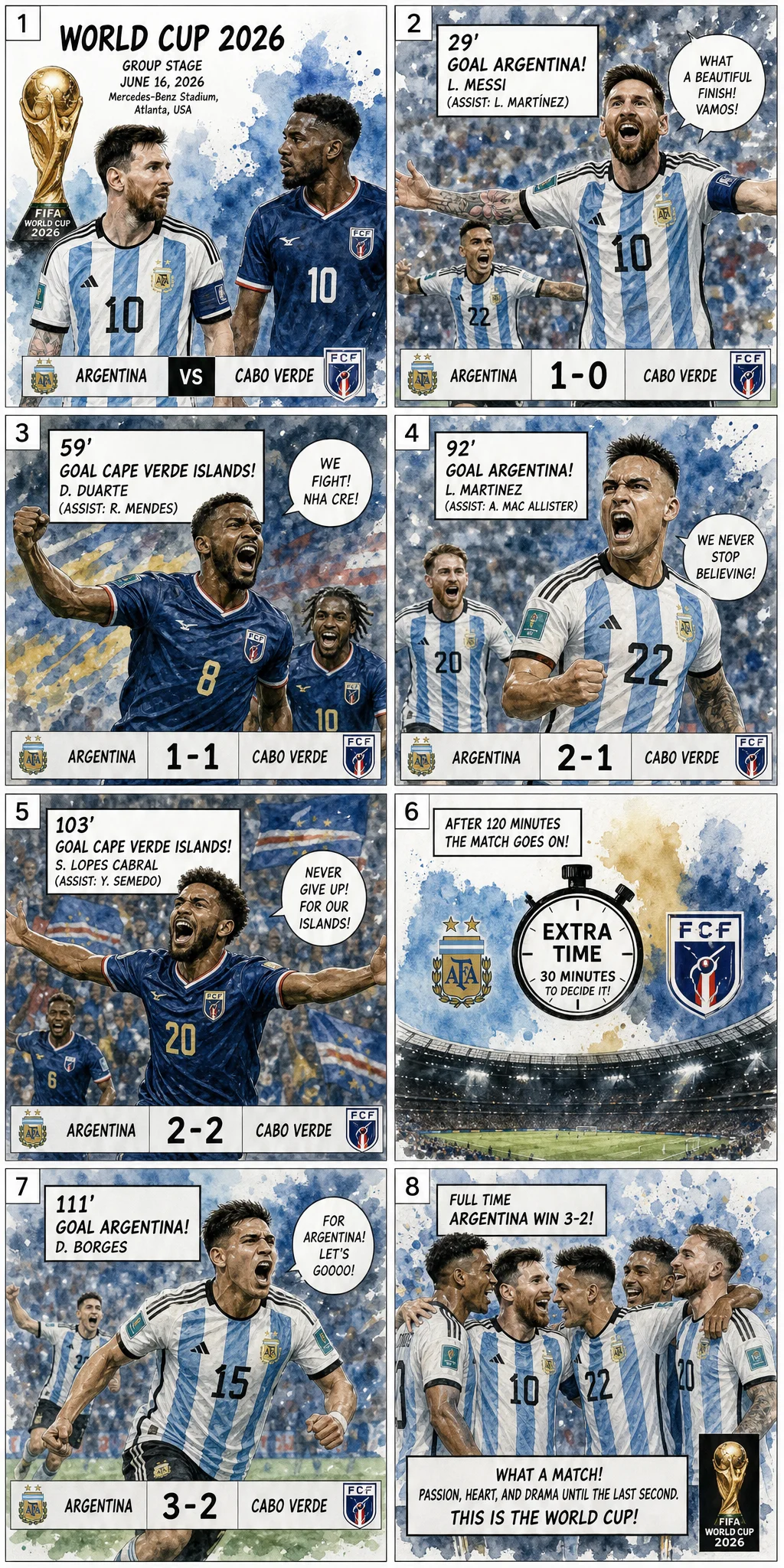 This is the Comic image with the caption: Argentina 3-2 Cabo Verde