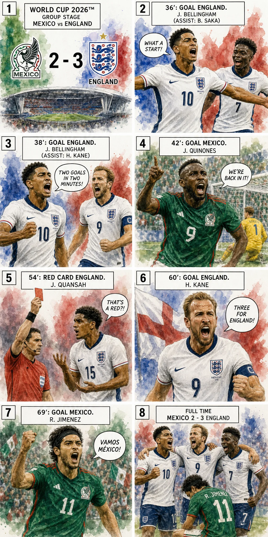 This is the Comic image with the caption: Mexico 2-3 England