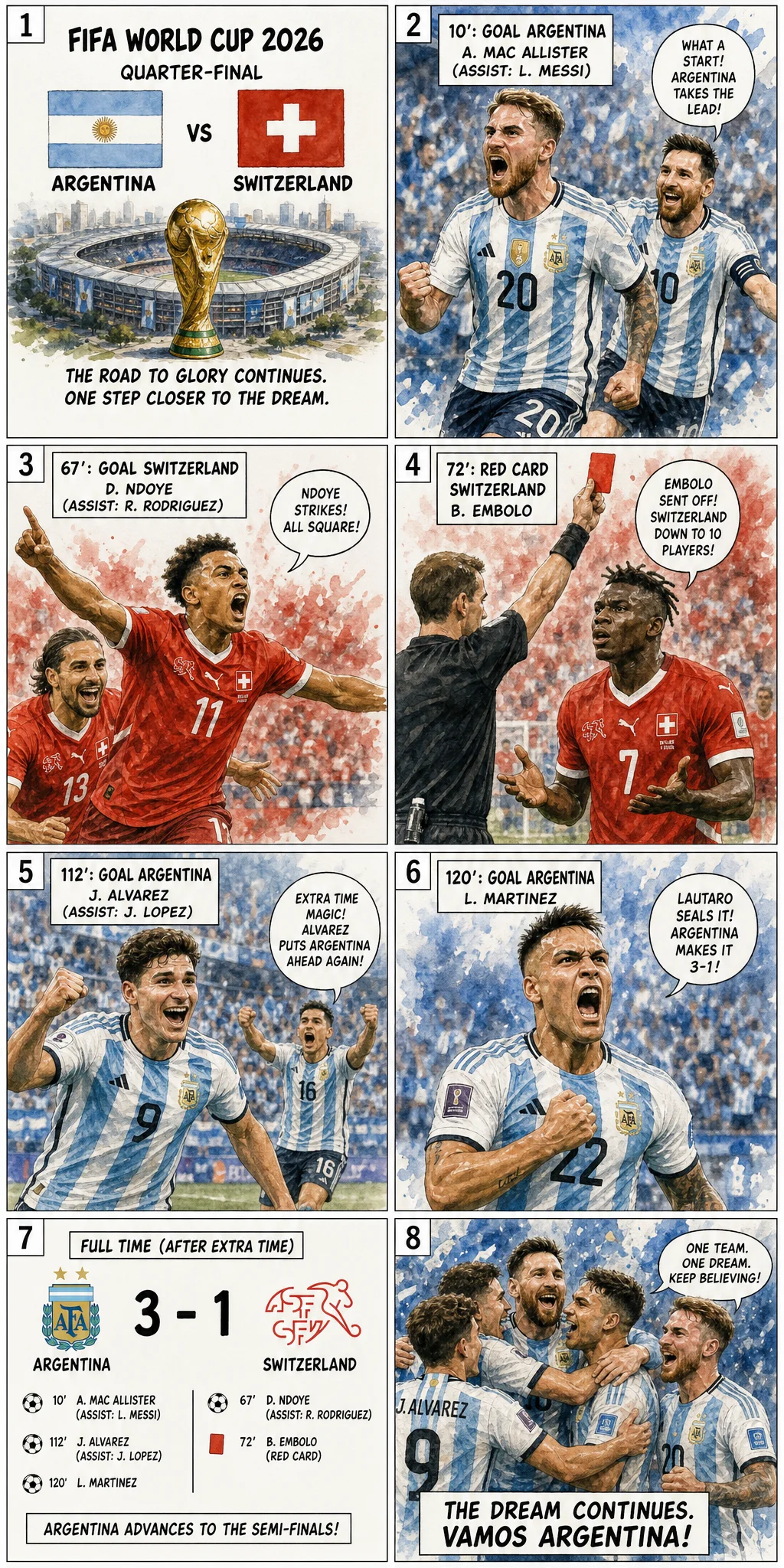 This is the Comic image with the caption: Argentina 3-1 Switzerland: Messi's Magic Breaks Swiss Resistance
